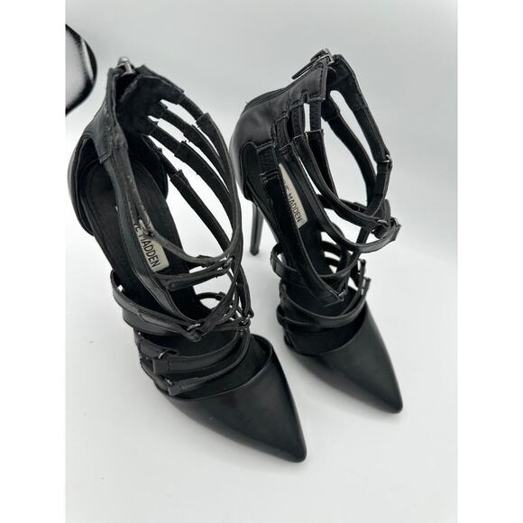 Steve Madden Foxxee Black Strappy Pointed Closed Toe Heel Size 7 - Picture 1 of 5